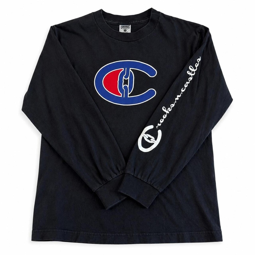 Crooks & Castles x Champion Logo Long Sleeve T-Shirt Black Small 100% Cotton Str